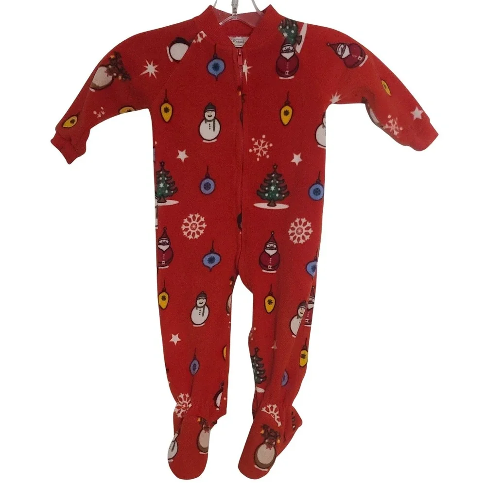 Footed‎ Red Pajamas Christmas Santa Snowman Penguin Fleece Baby XS